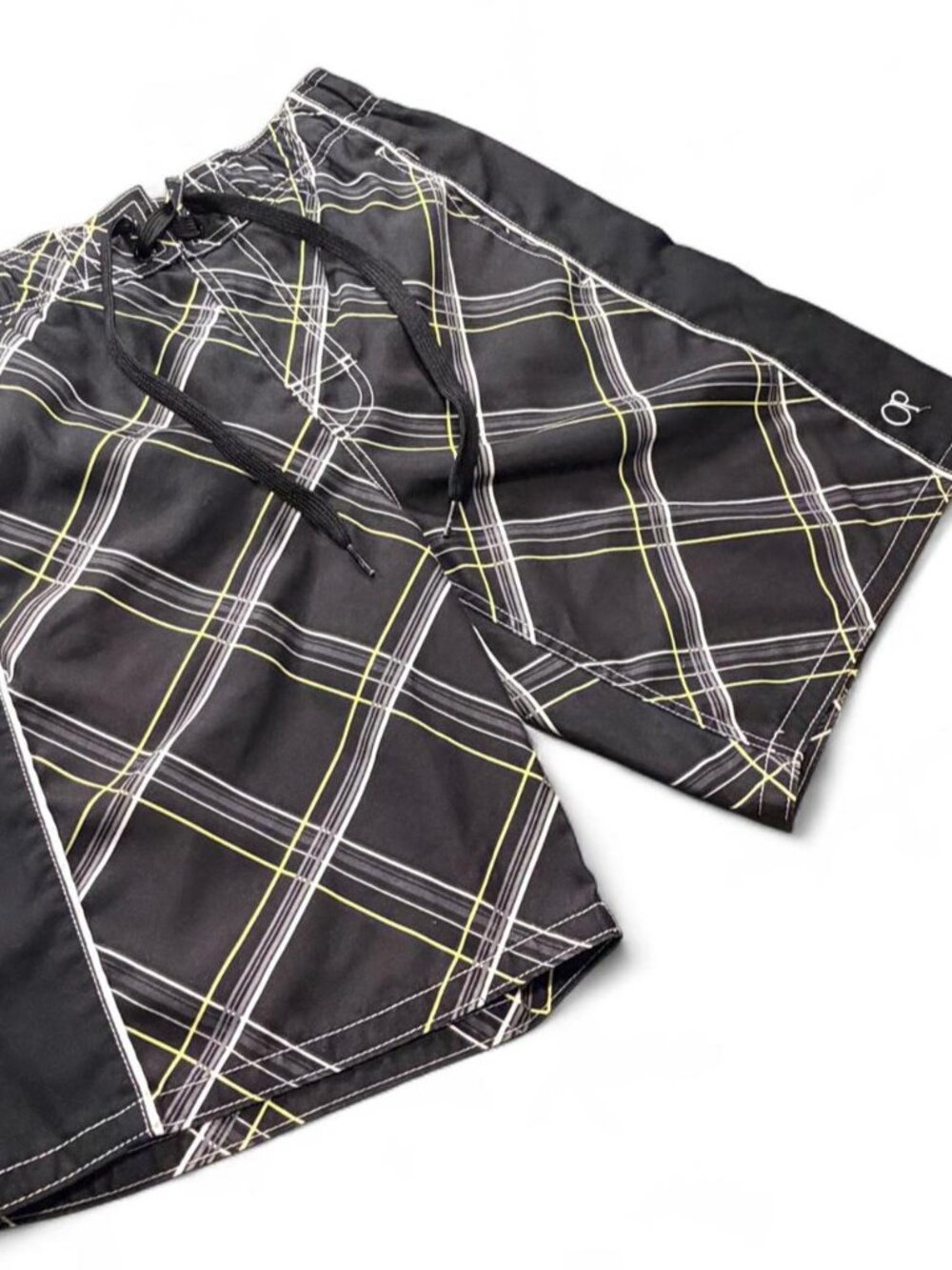 Y2K Ocean Pacific OP Black Neon Plaid Board Shorts M 32-34